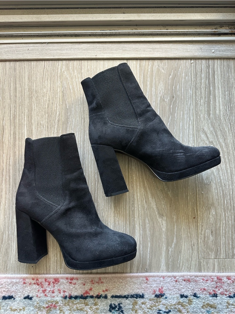 Steve Madden Black Suede Platform Block Heel Ankle Boots